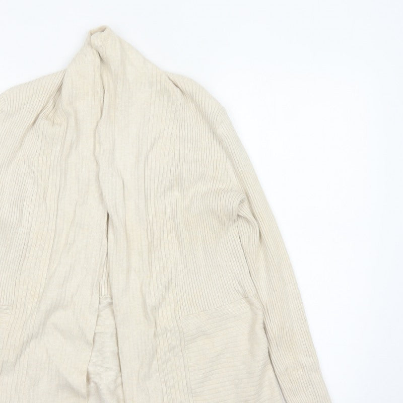 John Lewis Women Ivory Size 12 Open Cowl Neck Ribbed Cardigan