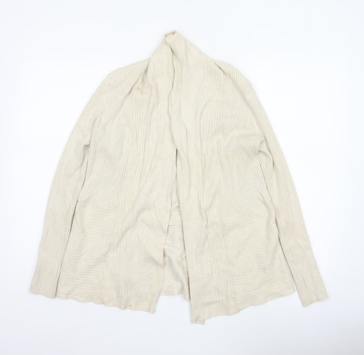 John Lewis Women Ivory Size 12 Open Cowl Neck Ribbed Cardigan