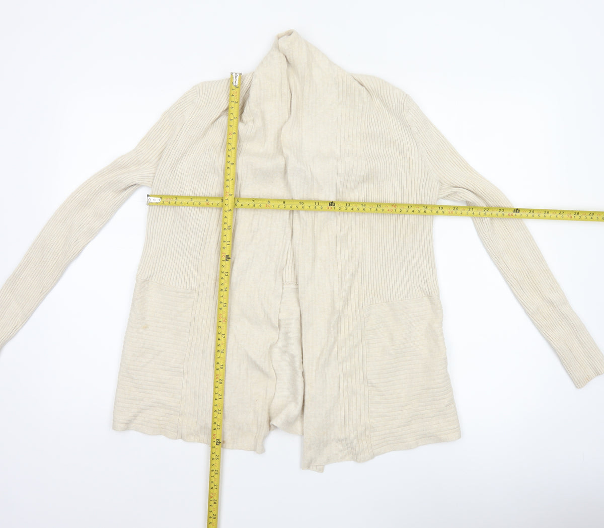 John Lewis Women Ivory Size 12 Open Cowl Neck Ribbed Cardigan