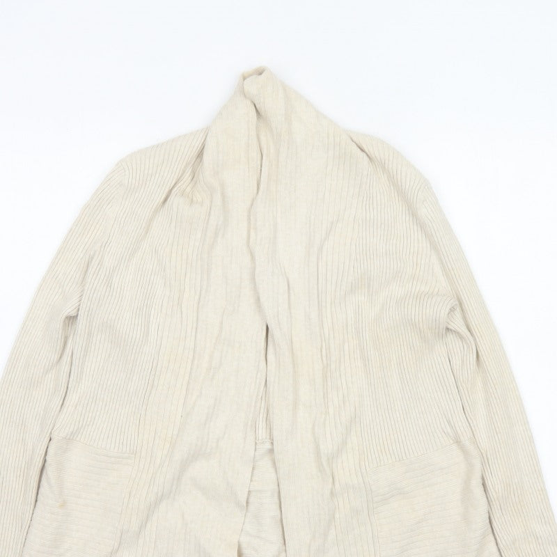 John Lewis Women Ivory Size 12 Open Cowl Neck Ribbed Cardigan