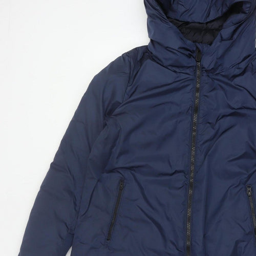 Save The Duck Women Blue M Long Hooded Puffer Coat