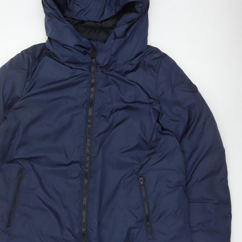 Save The Duck Women Blue M Long Hooded Puffer Coat