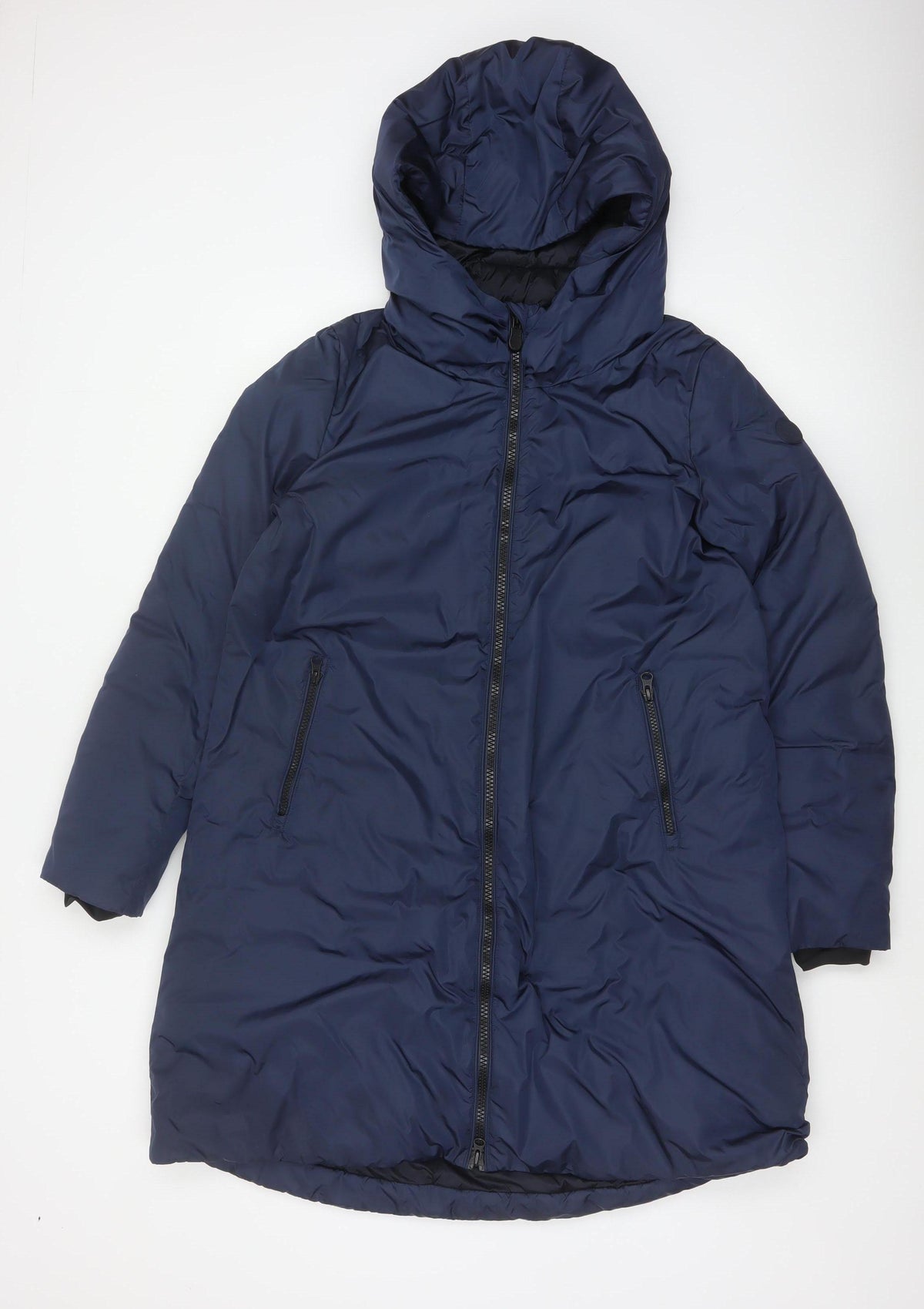 Save The Duck Women Blue M Long Hooded Puffer Coat