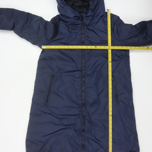 Save The Duck Women Blue M Long Hooded Puffer Coat