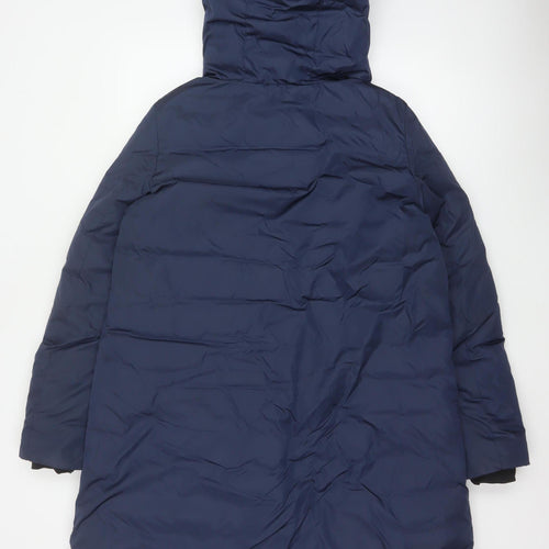 Save The Duck Women Blue M Long Hooded Puffer Coat