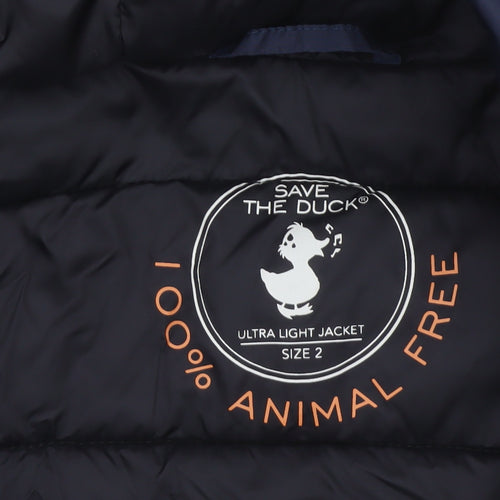Save The Duck Women Blue M Long Hooded Puffer Coat