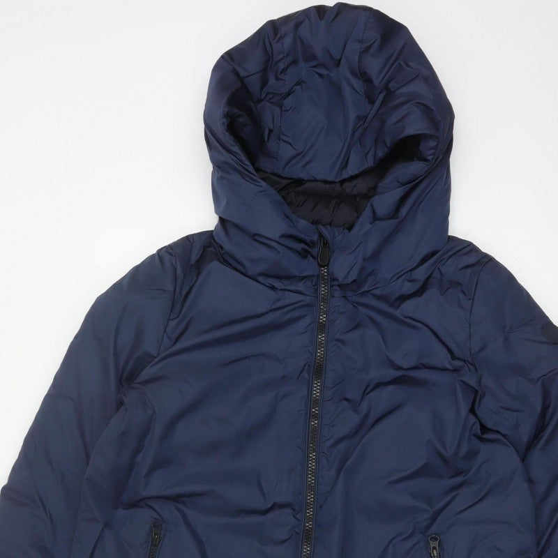 Save The Duck Women Blue M Long Hooded Puffer Coat