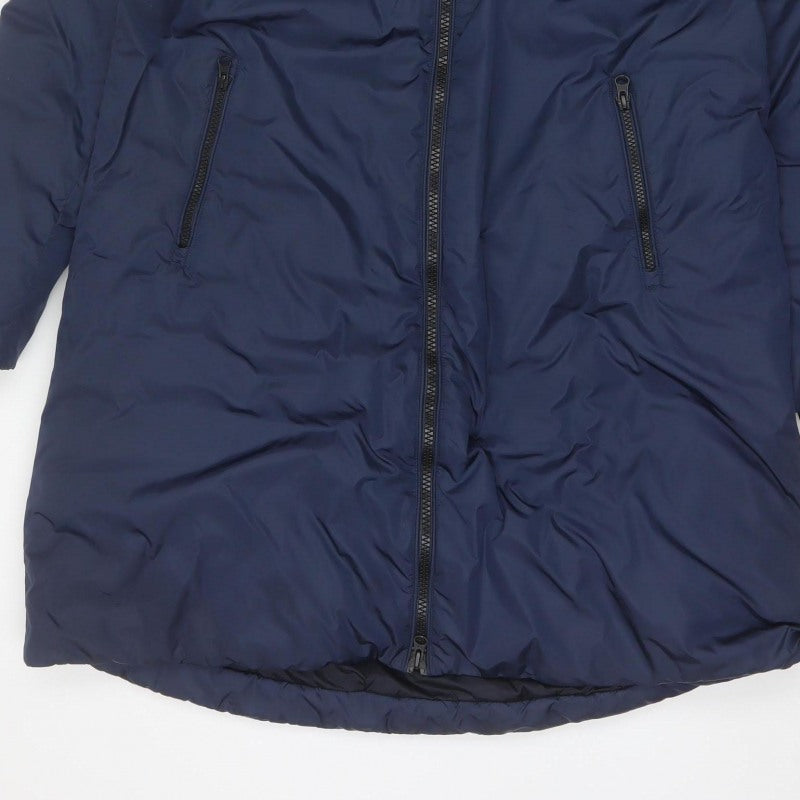 Save The Duck Women Blue M Long Hooded Puffer Coat