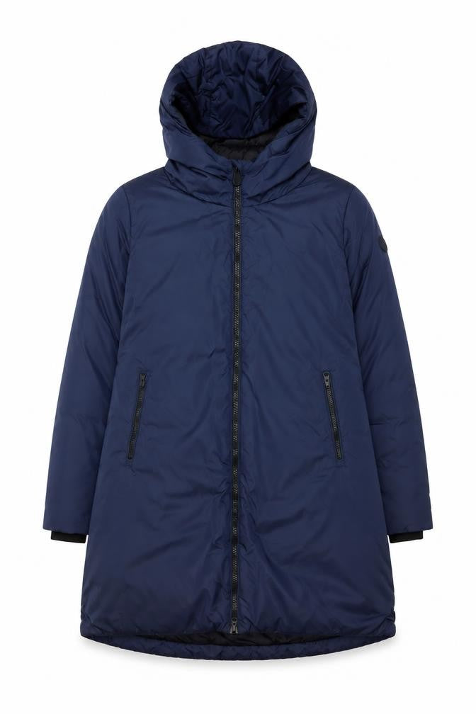 Save The Duck Women Blue M Long Hooded Puffer Coat