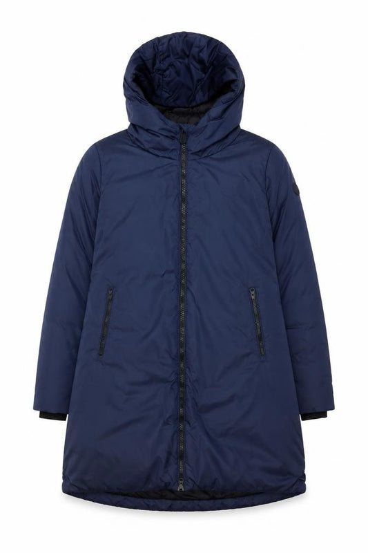 Save The Duck Women Blue M Long Hooded Puffer Coat