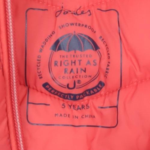 Joules Girls Multicoloured 5 Years Quilted Padded Showerproof Gilet