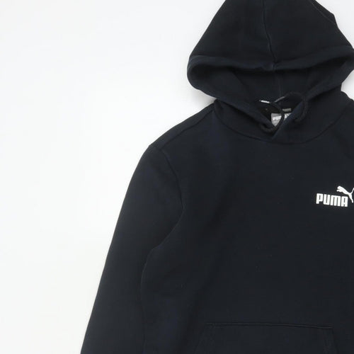 Puma Men’s Black S Pullover Hoodie Logo Fleece Kangaroo Pocket
