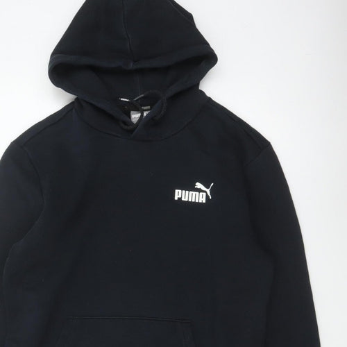 Puma Men’s Black S Pullover Hoodie Logo Fleece Kangaroo Pocket