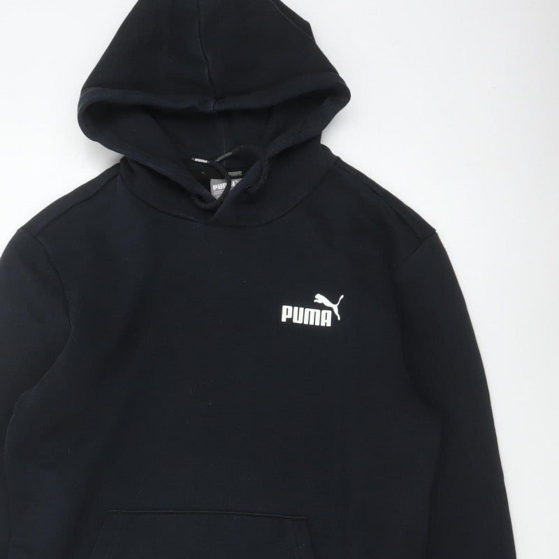 Puma Men’s Black S Pullover Hoodie Logo Fleece Kangaroo Pocket