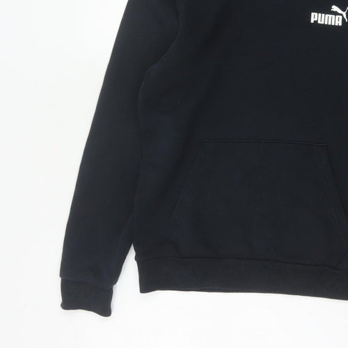Puma Men’s Black S Pullover Hoodie Logo Fleece Kangaroo Pocket