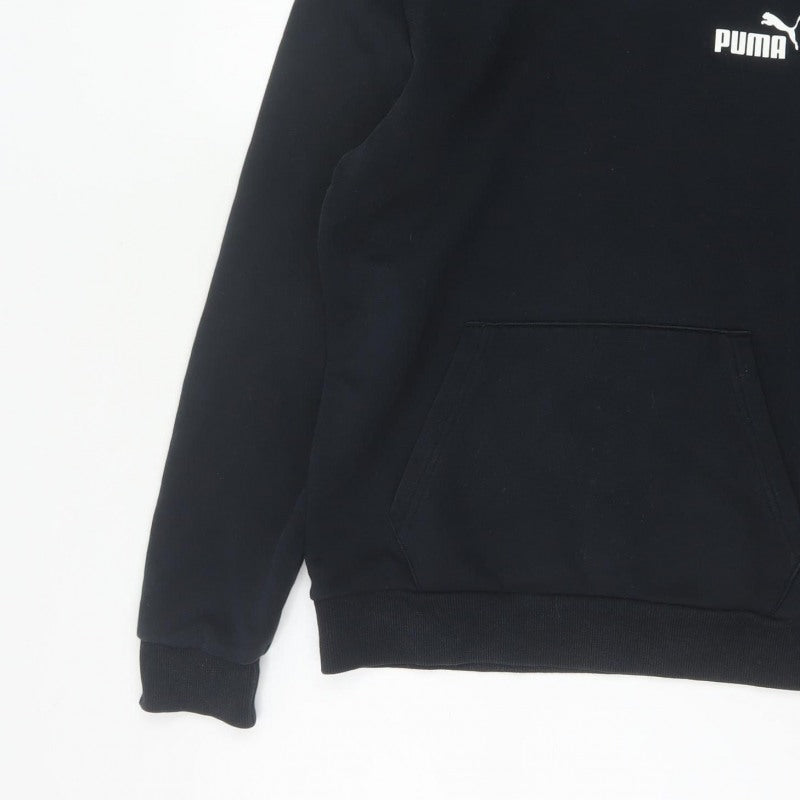 Puma Men’s Black S Pullover Hoodie Logo Fleece Kangaroo Pocket