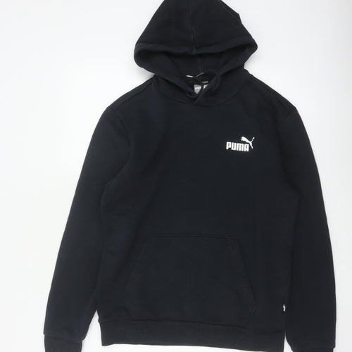 Puma Men’s Black S Pullover Hoodie Logo Fleece Kangaroo Pocket