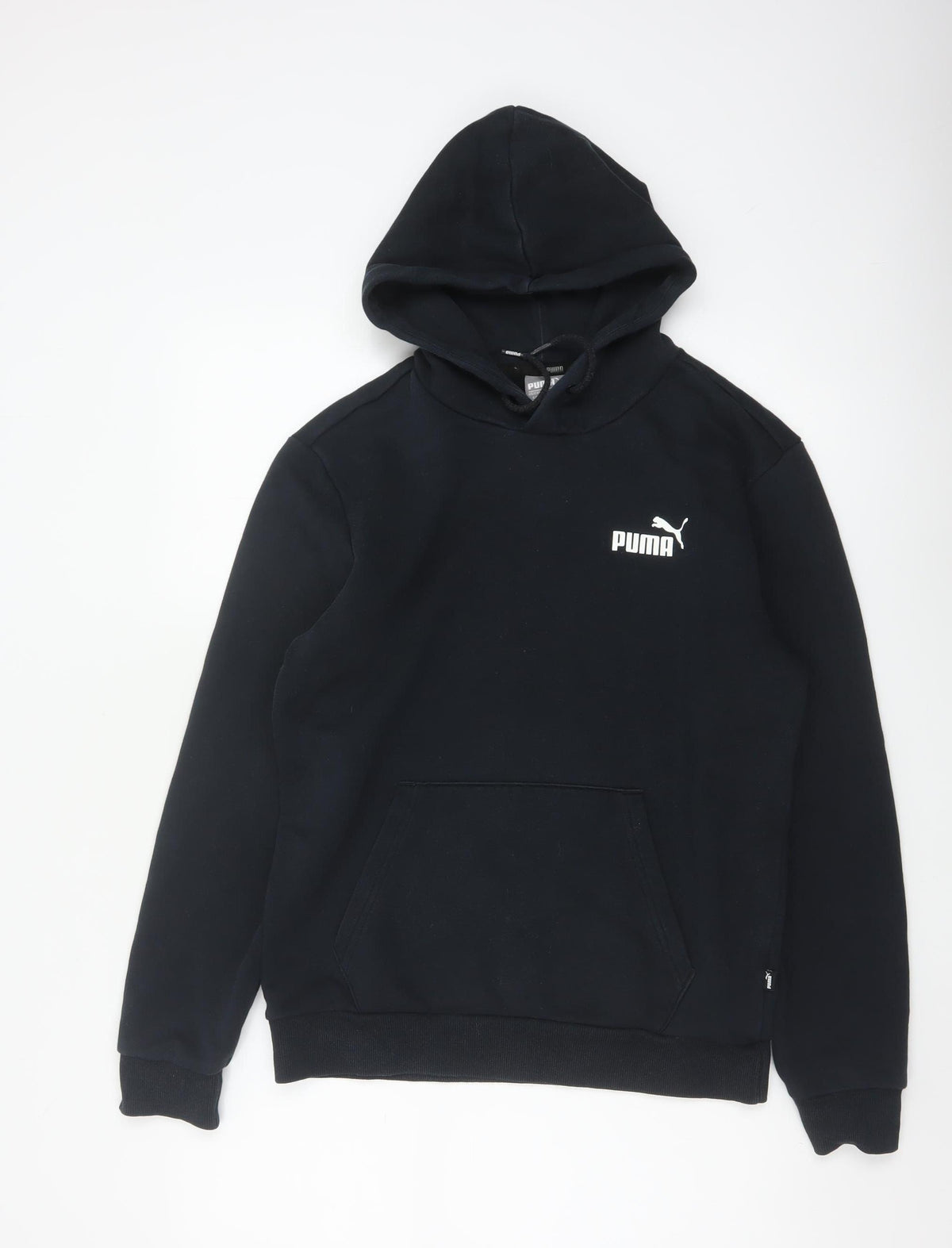 Puma Men’s Black S Pullover Hoodie Logo Fleece Kangaroo Pocket
