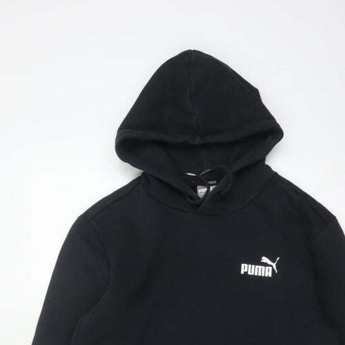 Puma Men’s Black S Pullover Hoodie Logo Fleece Kangaroo Pocket