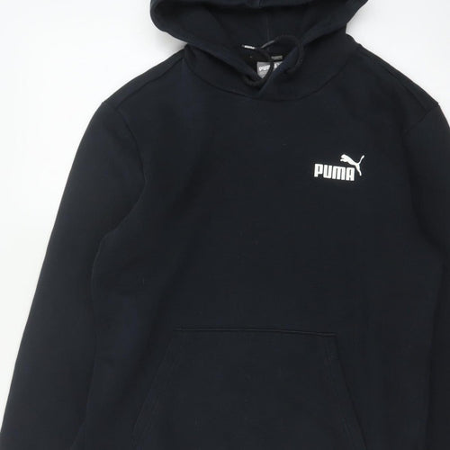 Puma Men’s Black S Pullover Hoodie Logo Fleece Kangaroo Pocket