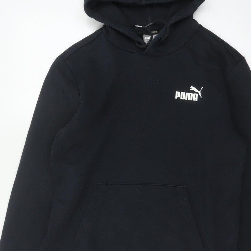 Puma Men’s Black S Pullover Hoodie Logo Fleece Kangaroo Pocket