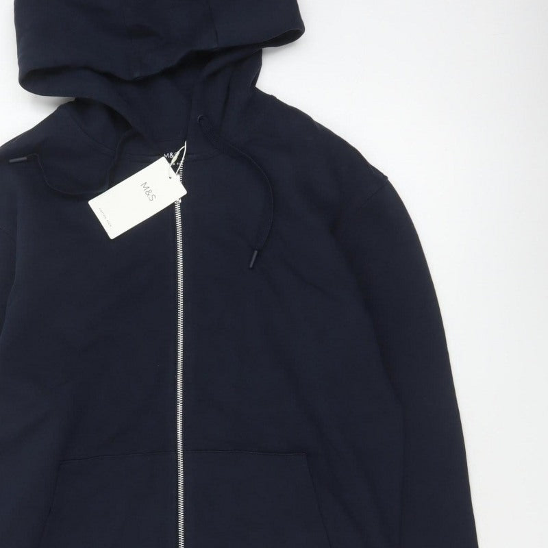 Marks and Spencer Men Blue S Relaxed Fit Full Zip Hoodie