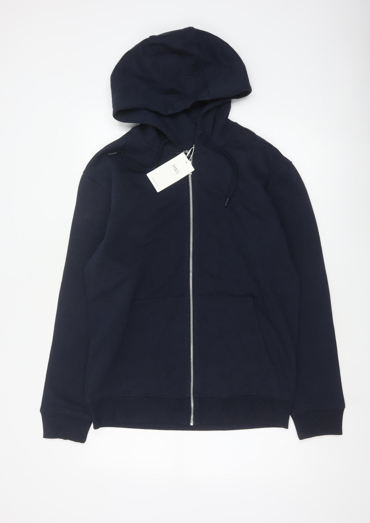 Marks and Spencer Men Blue S Relaxed Fit Full Zip Hoodie
