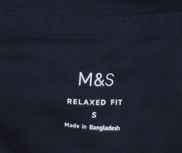 Marks and Spencer Men Blue S Relaxed Fit Full Zip Hoodie
