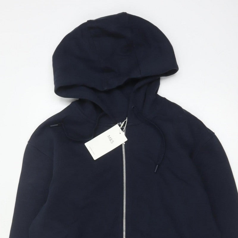 Marks and Spencer Men Blue S Relaxed Fit Full Zip Hoodie