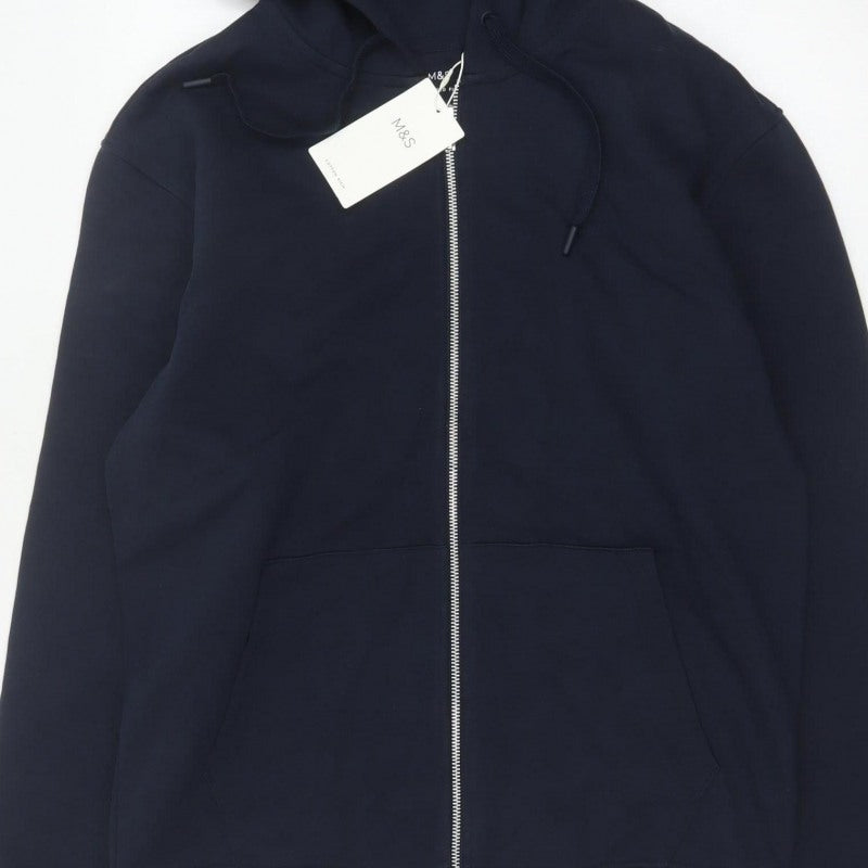 Marks and Spencer Men Blue S Relaxed Fit Full Zip Hoodie