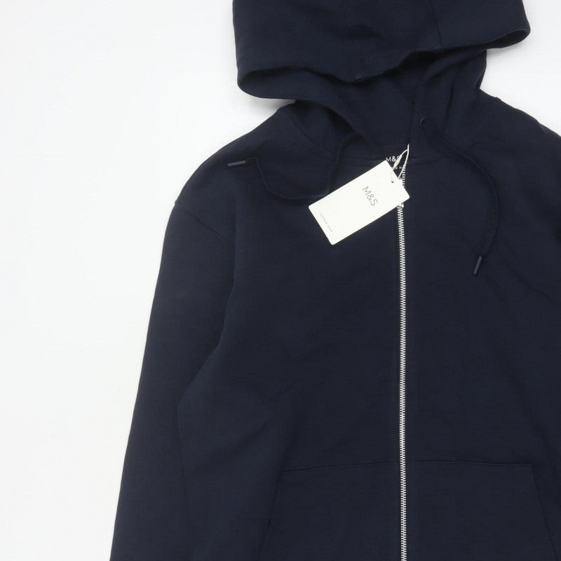 Marks and Spencer Men Blue S Relaxed Fit Full Zip Hoodie