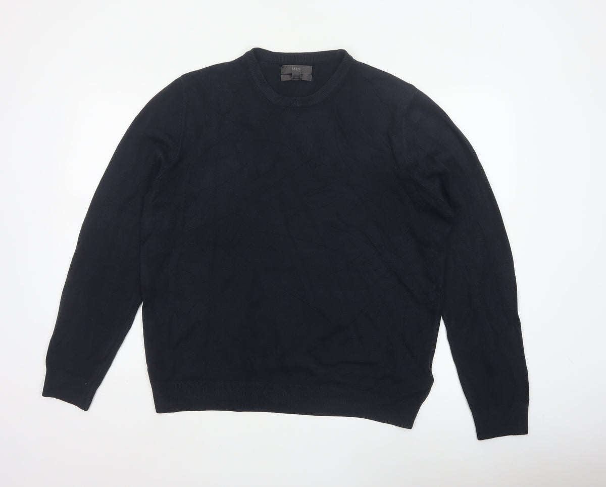 Back view of Marks and Spencer Men Blue L Cashmilon Crew Neck jumper