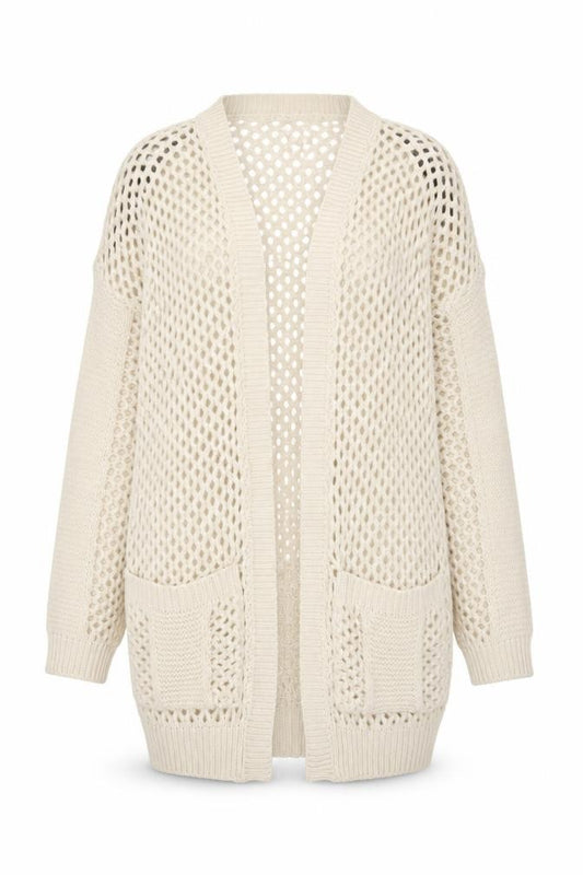 Warehouse Women’s Ivory Open Knit Cardigan UK 10 V-Neck Pockets