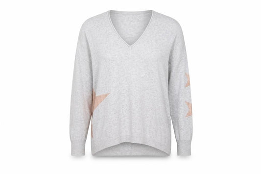 Mint Velvet Women’s Grey Star V-Neck Knit Jumper Size 10