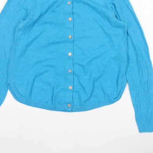 White Stuff Women Blue UK 14 Linen Blend Button Cardigan Long Sleeve