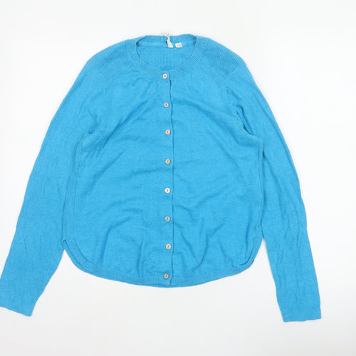 White Stuff Women Blue UK 14 Linen Blend Button Cardigan Long Sleeve