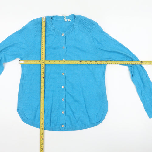 White Stuff Women Blue UK 14 Linen Blend Button Cardigan Long Sleeve