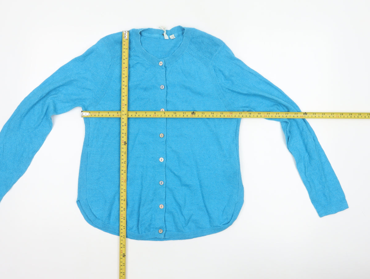 White Stuff Women Blue UK 14 Linen Blend Button Cardigan Long Sleeve