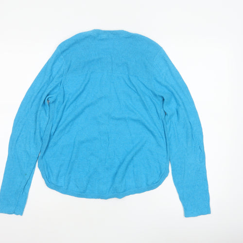 White Stuff Women Blue UK 14 Linen Blend Button Cardigan Long Sleeve