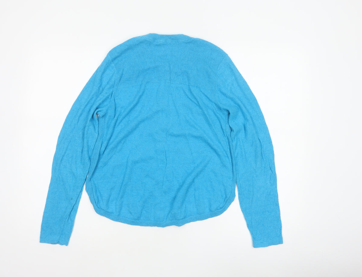 White Stuff Women Blue UK 14 Linen Blend Button Cardigan Long Sleeve