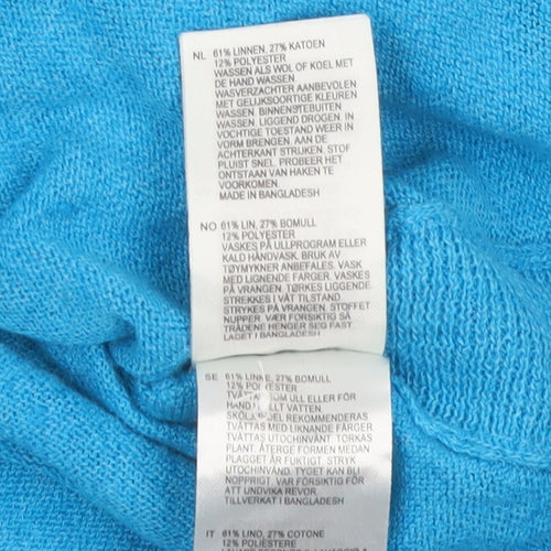 White Stuff Women Blue UK 14 Linen Blend Button Cardigan Long Sleeve
