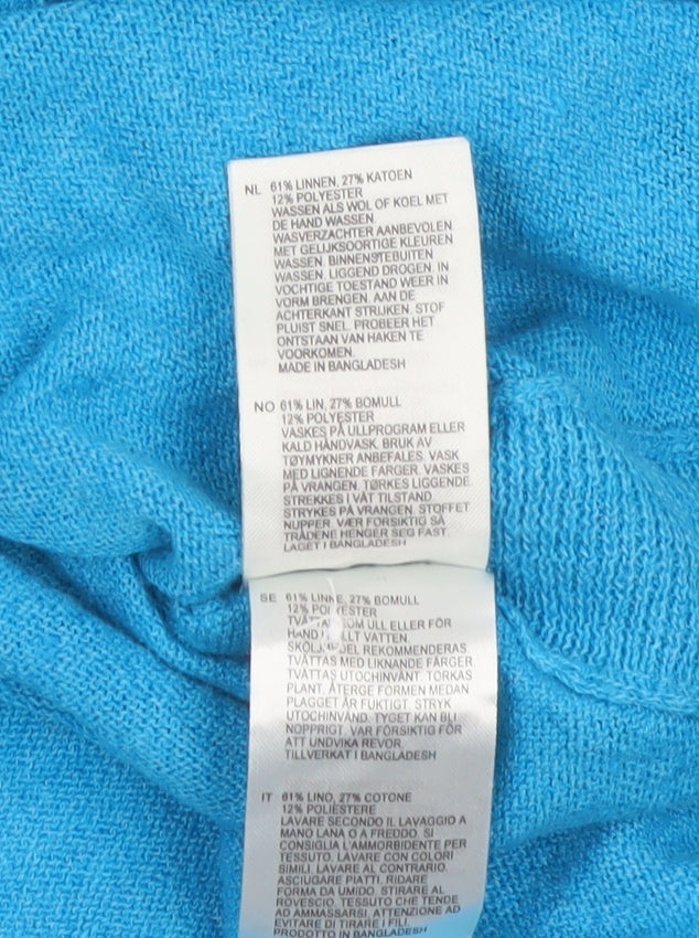 White Stuff Women Blue UK 14 Linen Blend Button Cardigan Long Sleeve