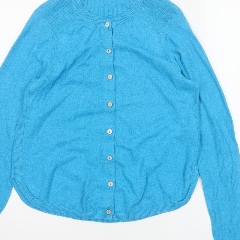 White Stuff Women Blue UK 14 Linen Blend Button Cardigan Long Sleeve