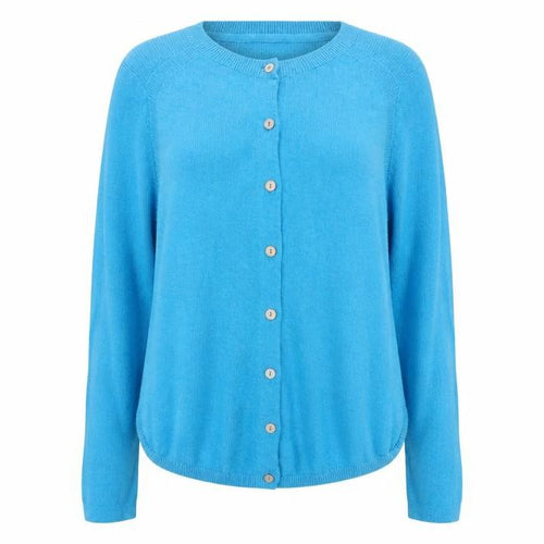 White Stuff Women Blue UK 14 Linen Blend Button Cardigan Long Sleeve