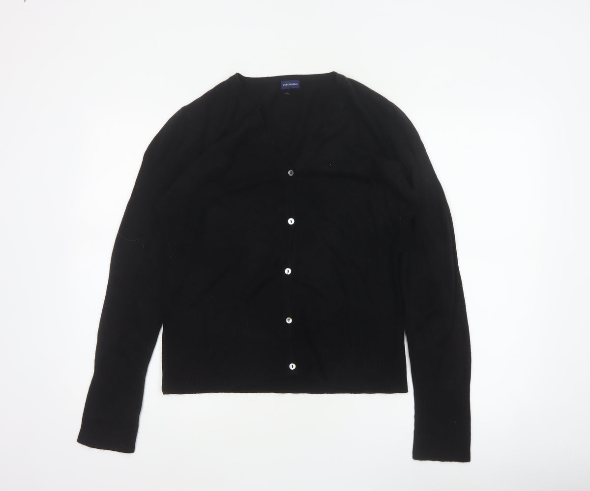 Debenhams Women Black Size 16 V-Neck Button Knit Cardigan