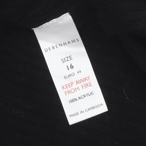 Debenhams Women Black Size 16 V-Neck Button Knit Cardigan