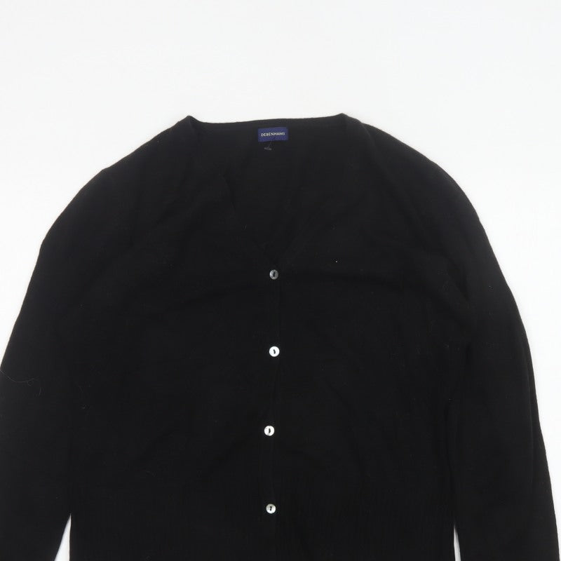 Debenhams Women Black Size 16 V-Neck Button Knit Cardigan