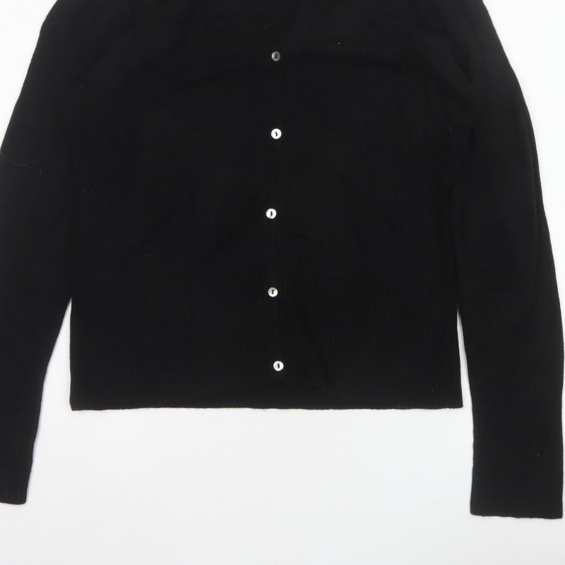 Debenhams Women Black Size 16 V-Neck Button Knit Cardigan