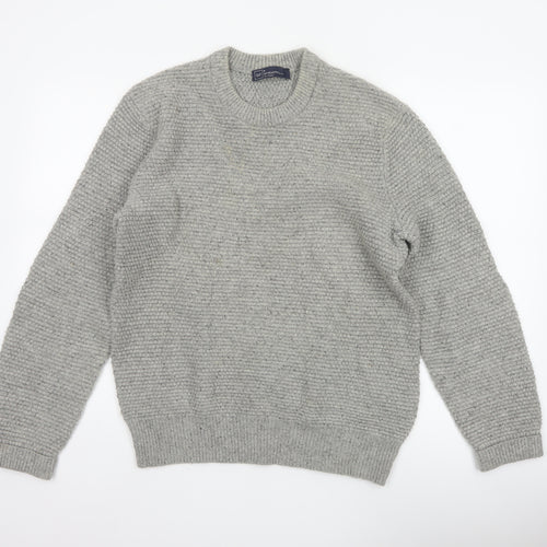 GAP Mens Grey Lambswool Blend Chunky Knit Crew Neck Pullover Jumper M