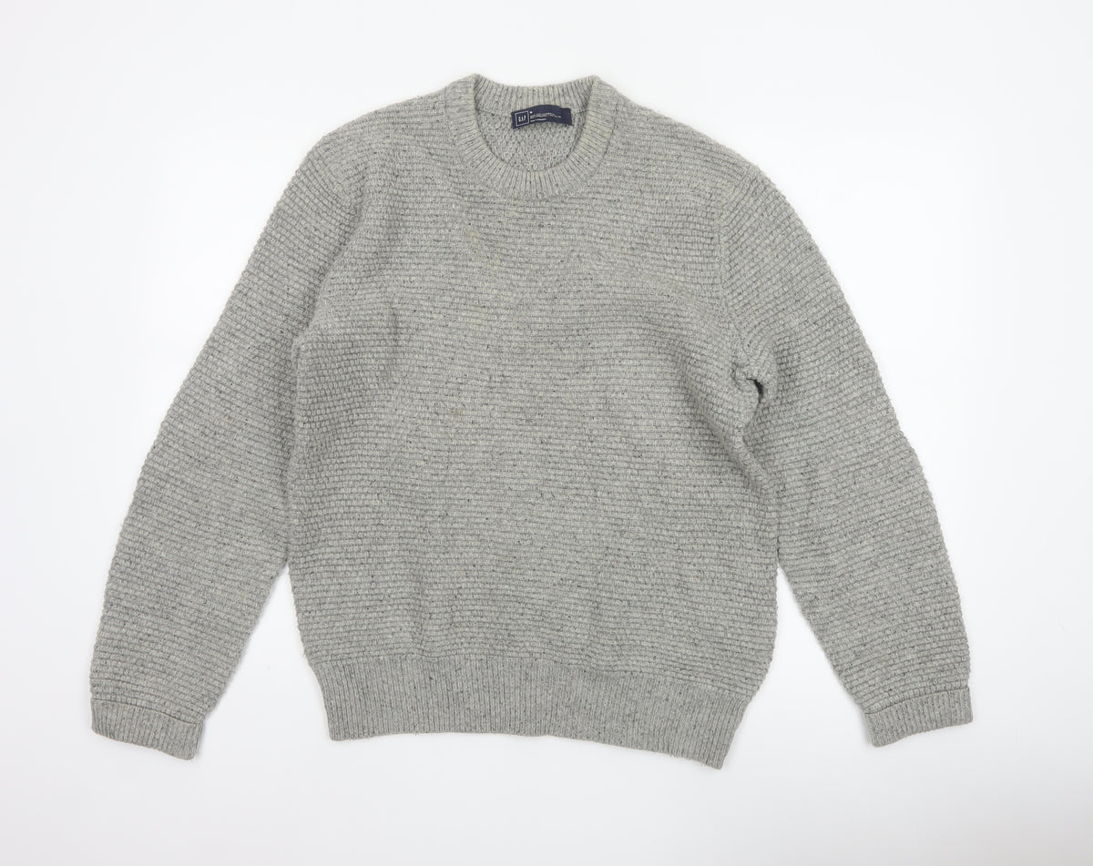 GAP Mens Grey Lambswool Blend Chunky Knit Crew Neck Pullover Jumper M